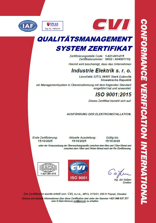 Certifikát systému manažérstva kvality DE