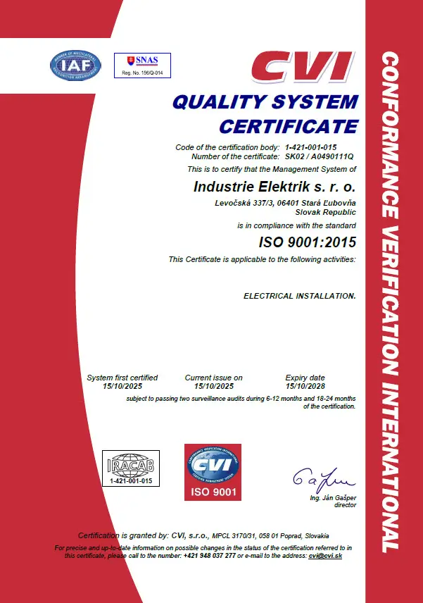 Certifikát systému manažérstva kvality EN